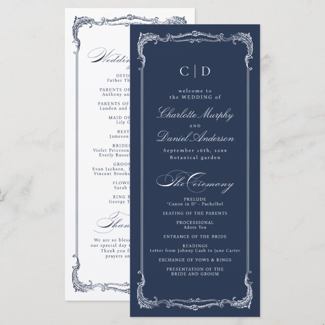 Programme de mariage à l'écriture classique avec c (Devant / Derrière)