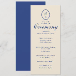 Programme de mariage à monogramme bleu français