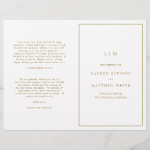 Programme de mariage à monogramme simple en or ant