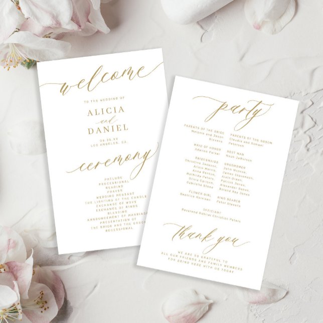 Programme de mariage à typographie dorée romantiqu (Créateur téléchargé)