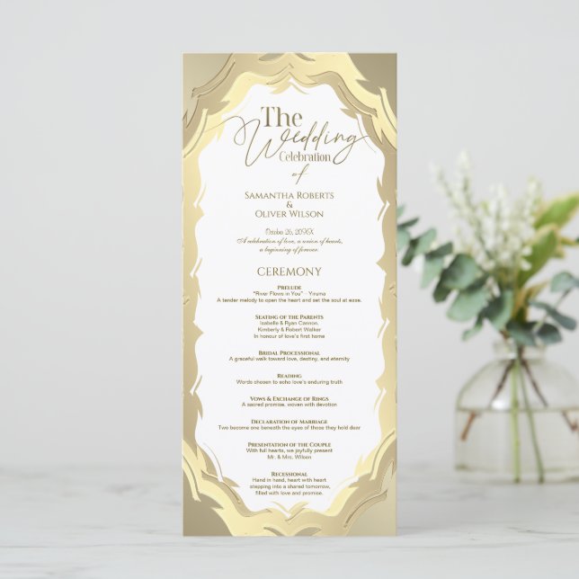 Programme de mariage Abstrait Or moderne (Debout devant)