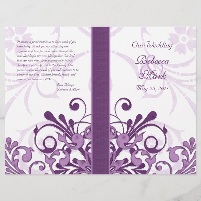 Programme de mariage Abstrait violet et blanc (Devant)