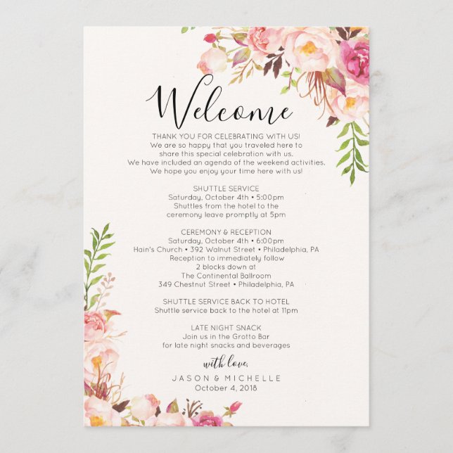 Programme de mariage Antique Rose - Agenda des inv (Devant)