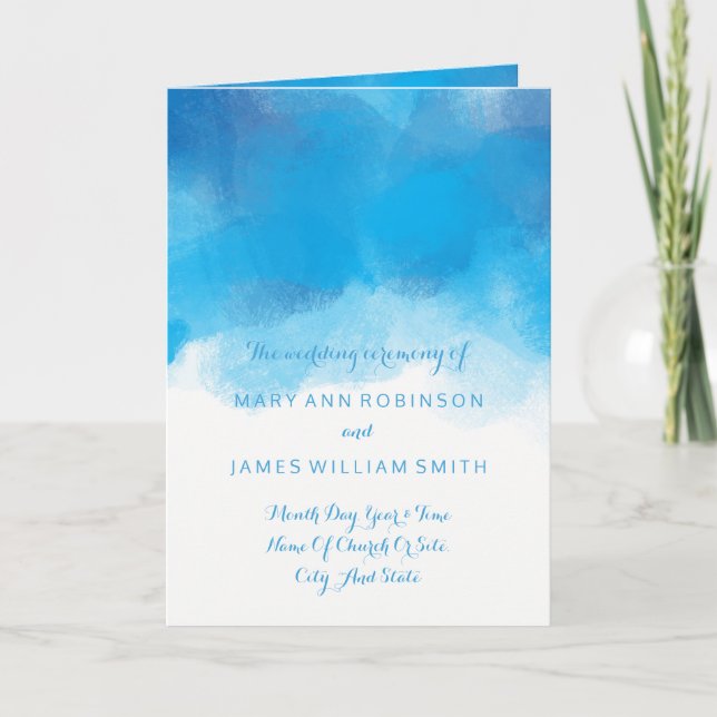 Programme de mariage Aquarelle bleu d'été (Devant)