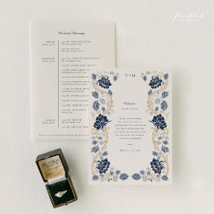 Programme de mariage Art nouveau floral bleu marin