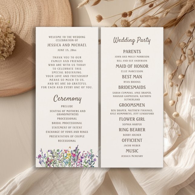 Programme de mariage aux fleurs sauvages aquarelle (Watercolor wildflowers wedding program)