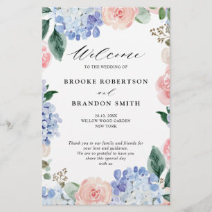 Programme de mariage aux hortensias rose pastel et