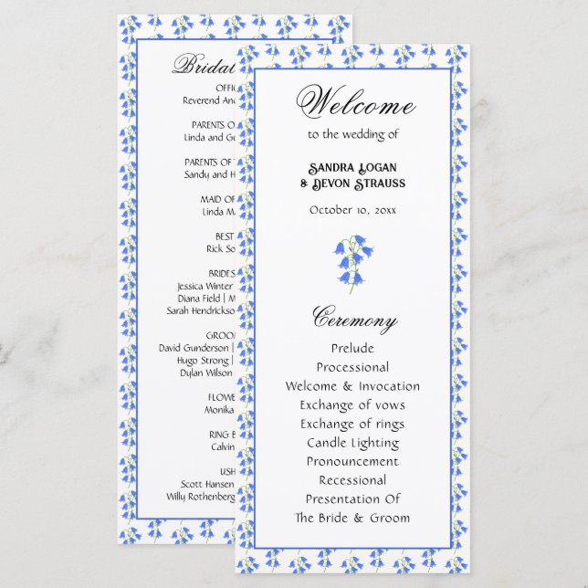 Programme de mariage aux jacinthes des bois (Devant / Derrière)