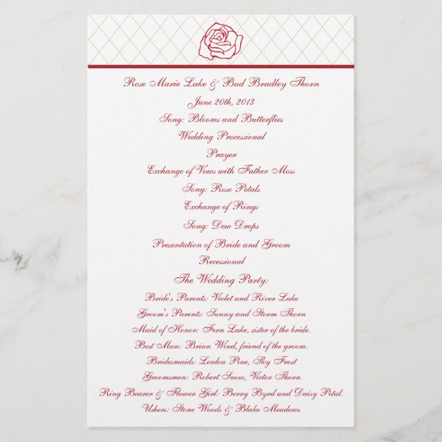 Programme de mariage aux roses (Devant)