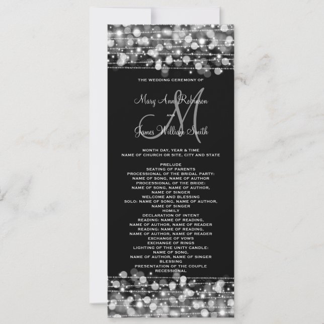 Programme de mariage avec étincelles argentées (Devant)
