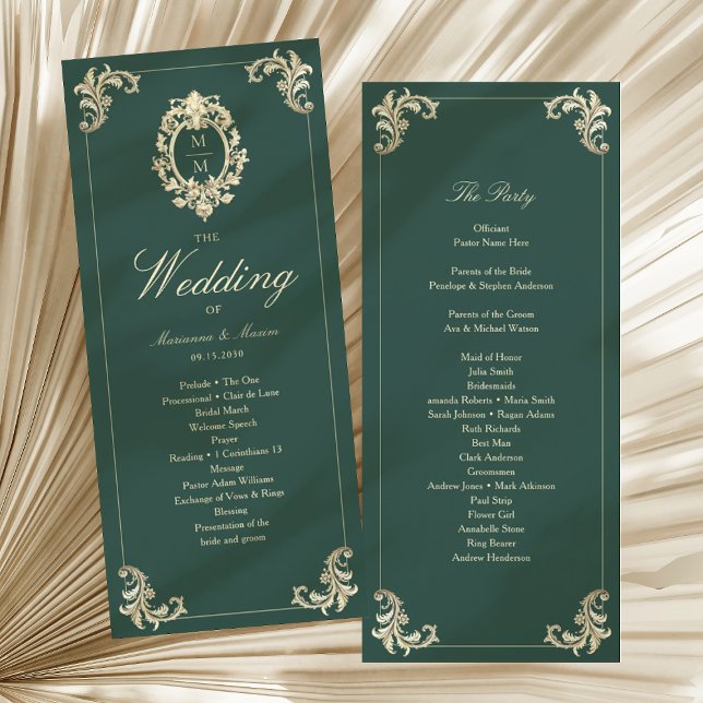 Programme de mariage baroque vert émeraude (Créateur téléchargé)