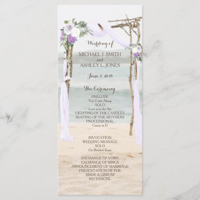 Programme de mariage Beach Arbor Lavender (Devant)