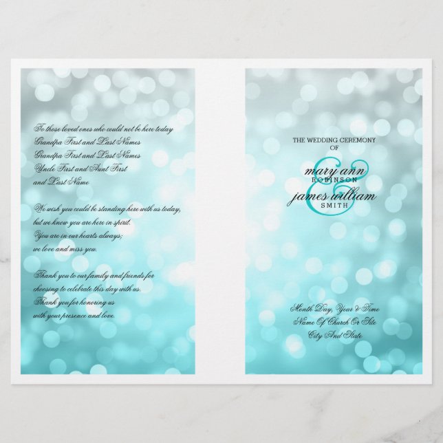 Programme de mariage Beach Ombre Lumières Parties  (Devant)