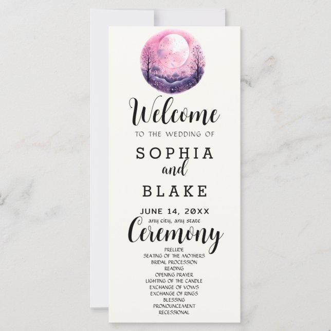Programme de mariage blanc Boho rose et blanc sous (Devant)