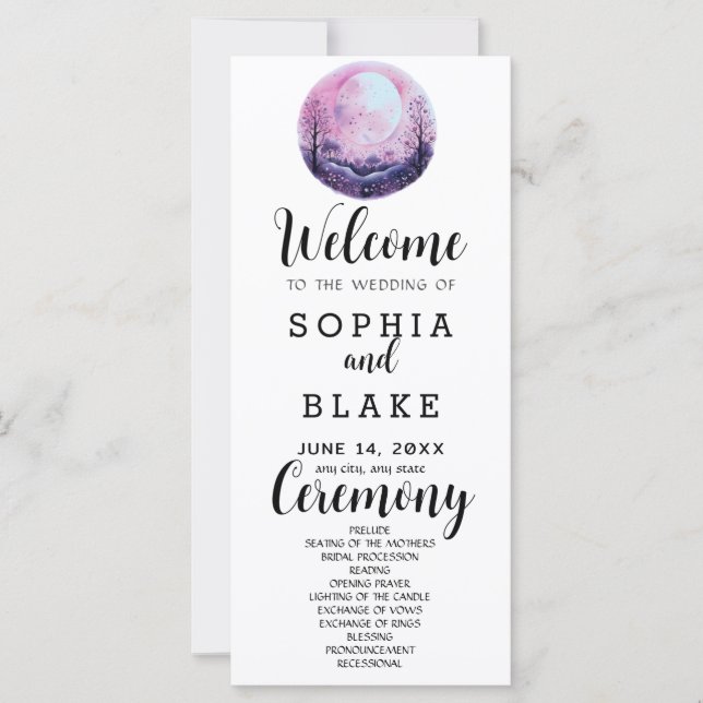 Programme de mariage blanc Boho rose et blanc sous (Devant)