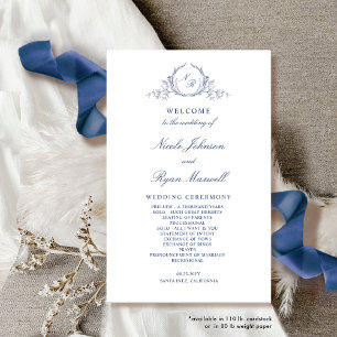 Programme de mariage bleu de la marine monographiq