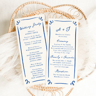 Programme de mariage bleu dessiné à la main et fan