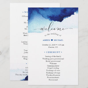 Programme de mariage bleu Indigo Aquarelle moderne