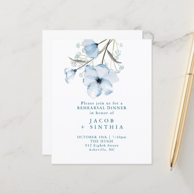 Programme de mariage bleu poussiéreux chic élégant (Devant/Arrière en situation)