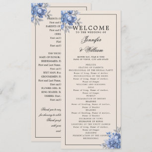 Programme de mariage bleu poussiéreux floral rusti