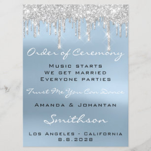 Programme de mariage Bleu Rose Drips Parties scint