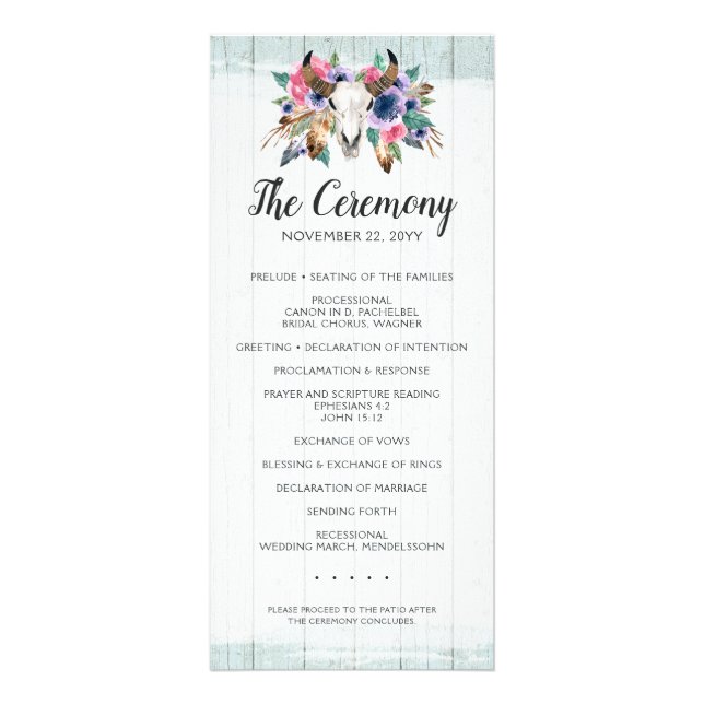 Programme de mariage Bohème Chic Crâne de vache à  (Devant)