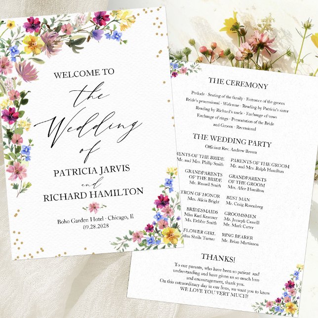 Programme de mariage Boho Wildflower (Créateur téléchargé)