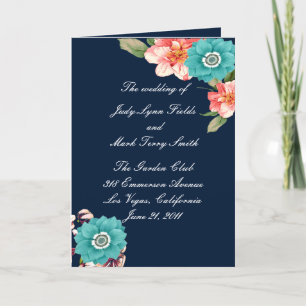 Programme De Mariage Botanique Floral Bleu Et Rose