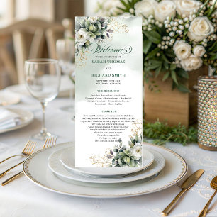 Programme de mariage botanique vert poussiéreux