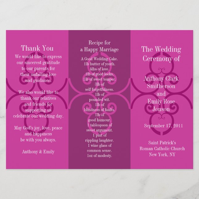 Programme de mariage Brochure Curl rose (Devant)