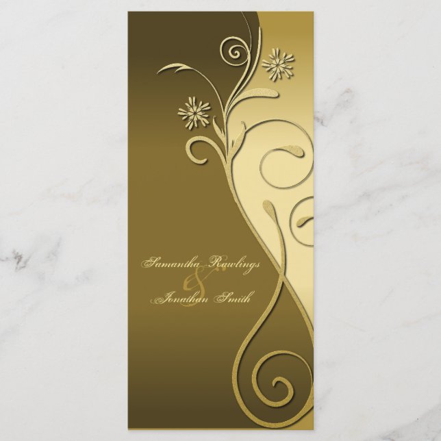 Programme de mariage - Brown classique et or flora (Devant)