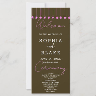 Programme de mariage brun foncé avec étoiles roses