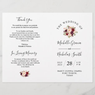 Programme de mariage Burgundy Aquarelle Floral, FO