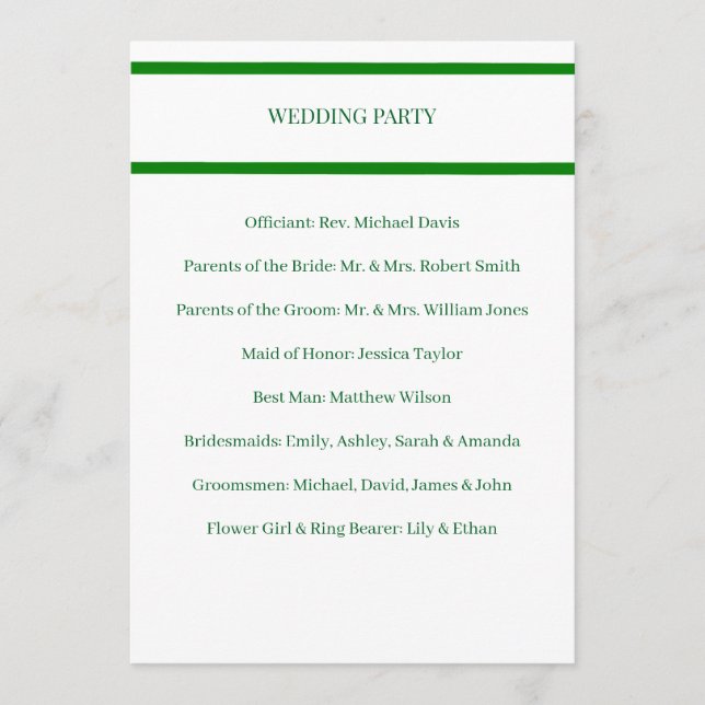 Programme de mariage Carte minimale avec bordure v (Devant)