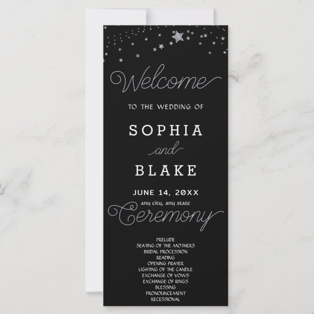 Programme de mariage céleste Black Silver Stars (Devant)