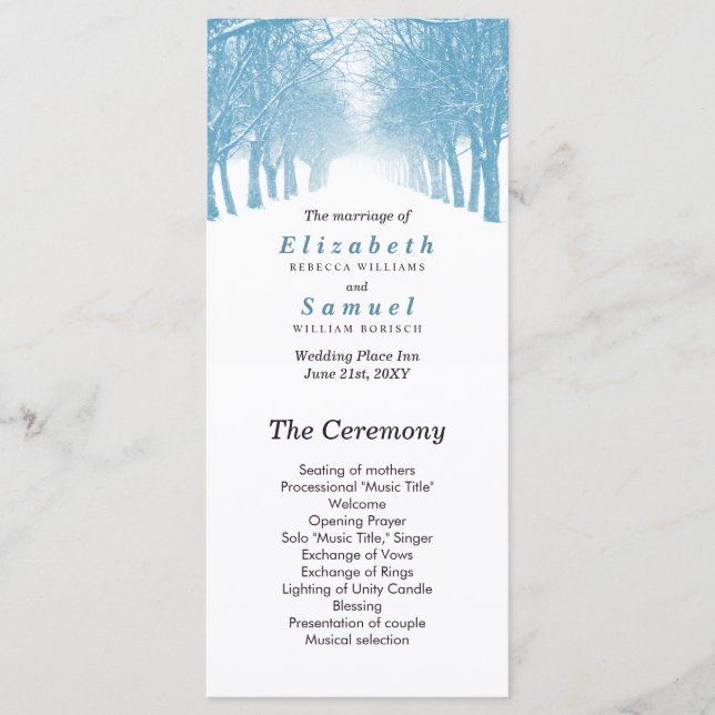 Programme de mariage Chemin de l'avenue des arbres (Devant)