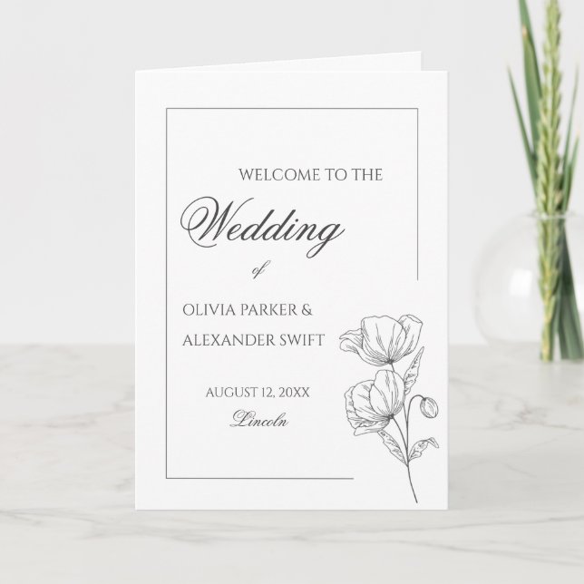 Programme de mariage chic chic de fleur de pavot (Devant)