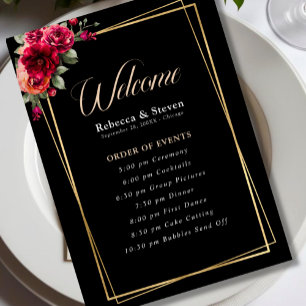 Programme de mariage chic rouge noir floral