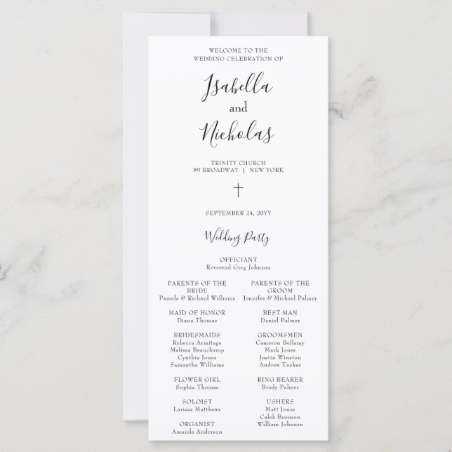 Programme de mariage chrétien à script simple Isab (Devant)
