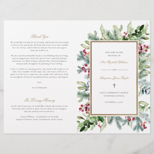 Programme de mariage chrétien d'Ava pour Noël (Devant)