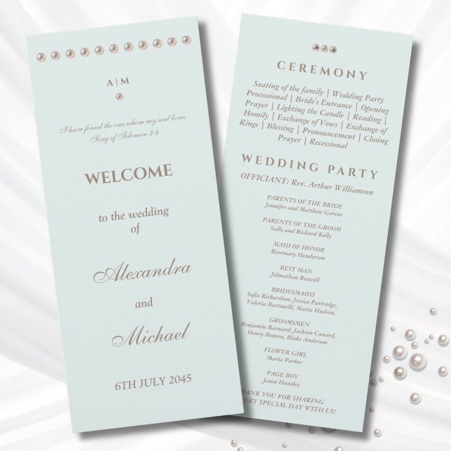 Programme de mariage chrétien perle bleue élégant (Créateur téléchargé)
