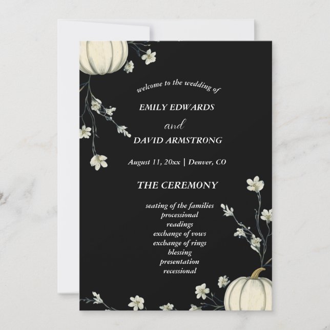 Programme de mariage citrouille automne noir (Devant)