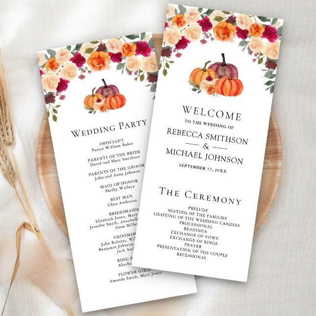Programme de mariage citrouille florale orange brû (Créateur téléchargé)