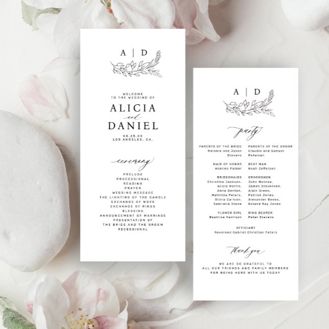 Programme de mariage classique à monogramme noir e (Créateur téléchargé)