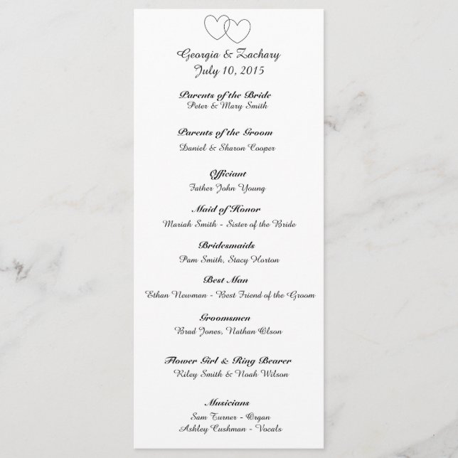 Programme de mariage "Coeurs d'interconnexion" (Devant)