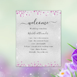 Programme de mariage coeurs roses fuchsia argentés