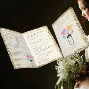 Programme de mariage coloré Zinnia Mason Jar