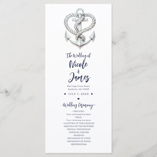 Programme de mariage côtier avec corde d'ancre de  (Devant)
