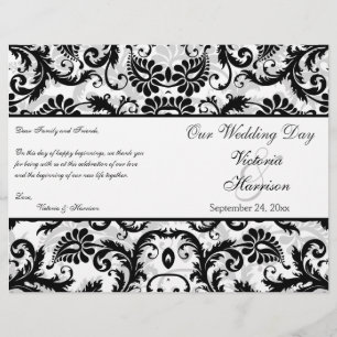 Programme de Mariage damassé Florale Noir, Blanc, 