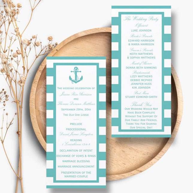 Programme de mariage d'Ancres de nuances turquoise (Créateur téléchargé)